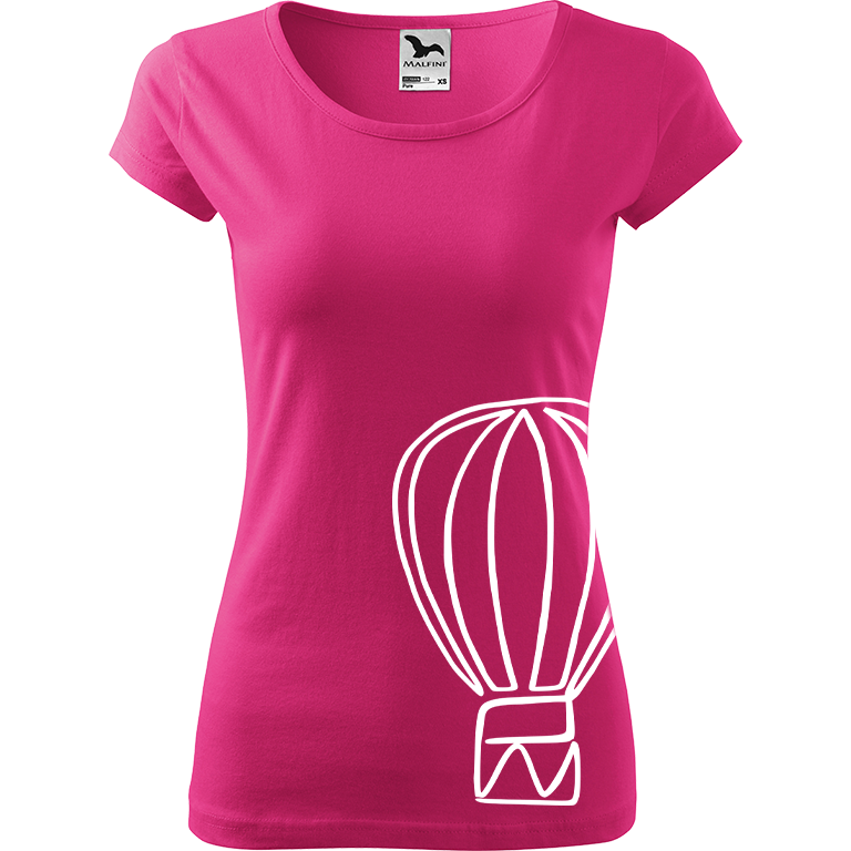 Ručně malované dámské bavlněné tričko - Jednotahový horkovzdušný balón Barva trička: RŮŽOVÁ, Velikost trička: S, Barva motivu: BÍLÁ
