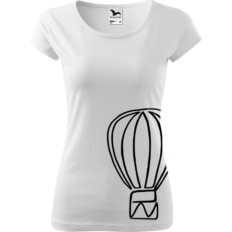 Ručně malované dámské bavlněné tričko - Jednotahový horkovzdušný balón Barva trička: BÍLÁ, Velikost trička: XS, Barva motivu: ČERNÁ