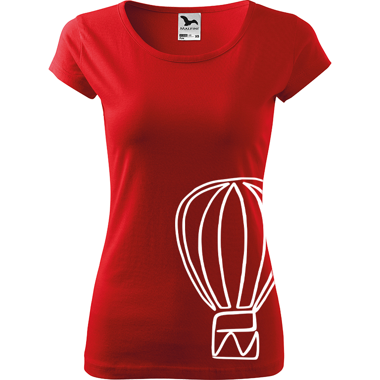 Ručně malované dámské bavlněné tričko - Jednotahový horkovzdušný balón Barva trička: ČERVENÁ, Velikost trička: XL, Barva motivu: BÍLÁ