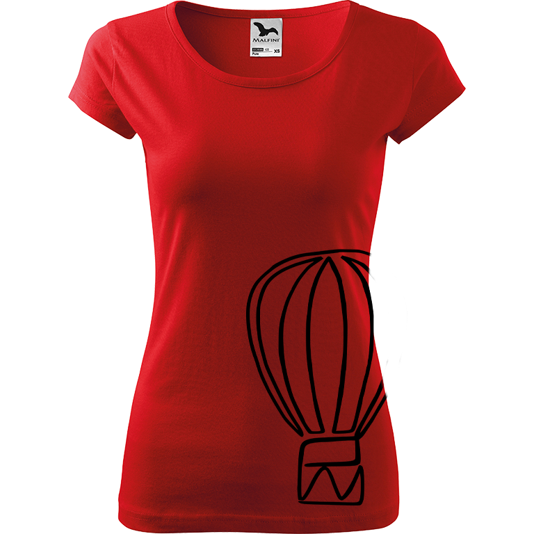 Ručně malované dámské bavlněné tričko - Jednotahový horkovzdušný balón Barva trička: ČERVENÁ, Velikost trička: L, Barva motivu: ČERNÁ