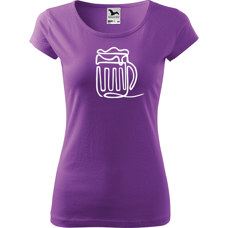 Ručně malované dámské bavlněné tričko - Jednotahové pivo Barva trička: FIALOVÁ, Velikost trička: M, Barva motivu: BÍLÁ