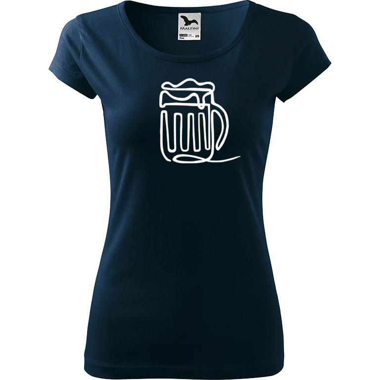 Ručně malované dámské bavlněné tričko - Jednotahové pivo Barva trička: NÁMOŘNICKÁ MODRÁ, Velikost trička: S, Barva motivu: BÍLÁ