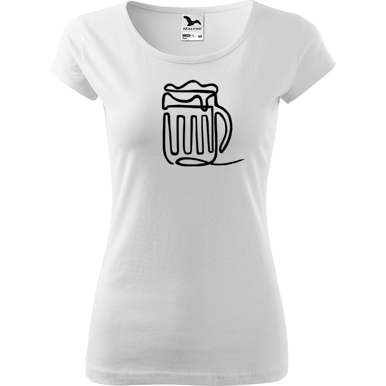 Ručně malované dámské bavlněné tričko - Jednotahové pivo Barva trička: BÍLÁ, Velikost trička: S, Barva motivu: ČERNÁ