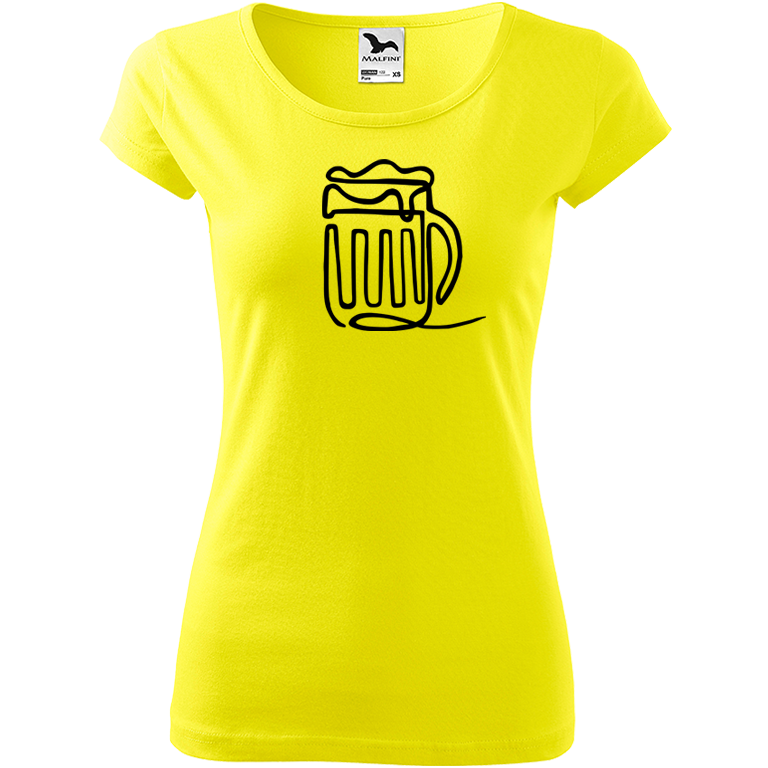 Ručně malované dámské bavlněné tričko - Jednotahové pivo Barva trička: CITRONOVÁ, Velikost trička: M, Barva motivu: ČERNÁ