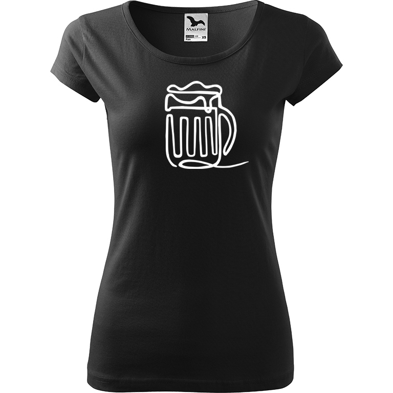 Ručně malované dámské bavlněné tričko - Jednotahové pivo Barva trička: ČERNÁ, Velikost trička: XS, Barva motivu: BÍLÁ