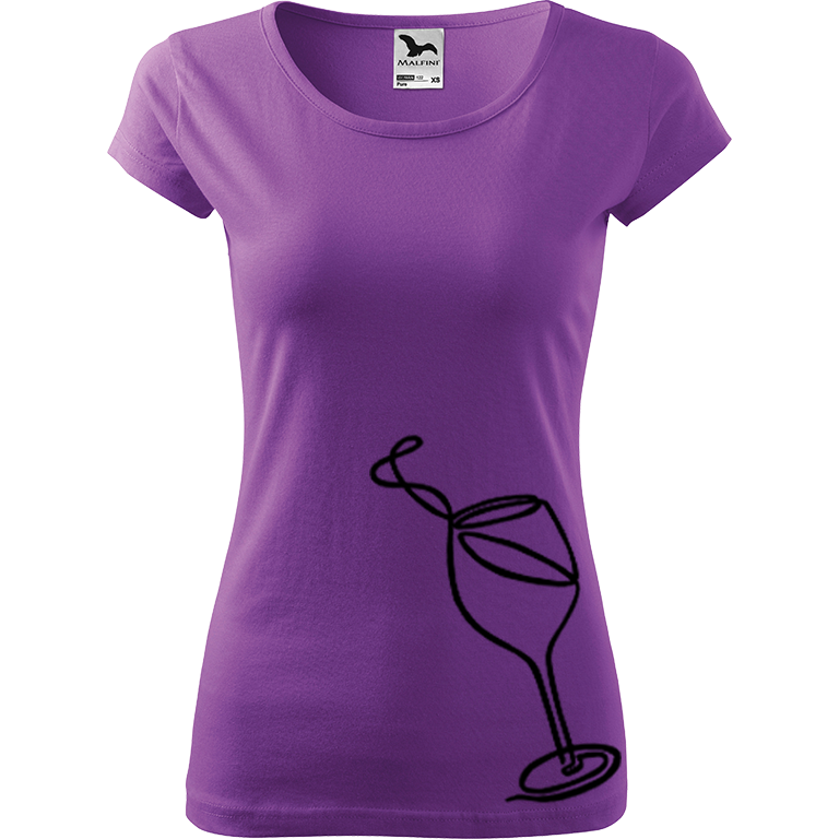 Ručně malované dámské bavlněné tričko - Jednotahové víno Barva trička: FIALOVÁ, Velikost trička: XL, Barva motivu: ČERNÁ