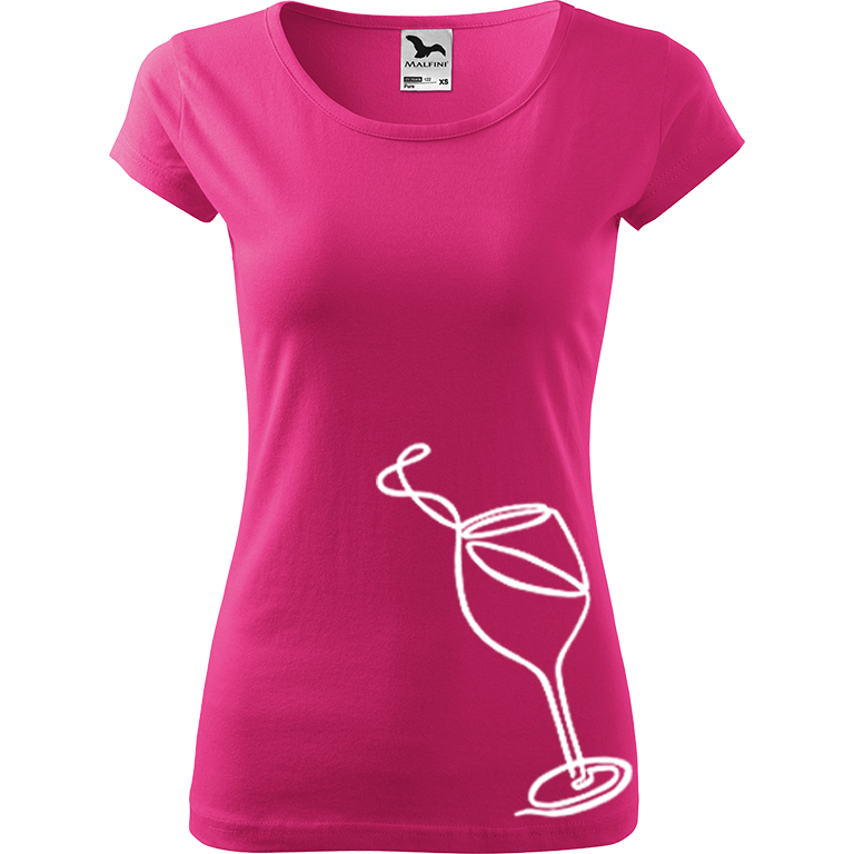Ručně malované dámské bavlněné tričko - Jednotahové víno Barva trička: RŮŽOVÁ, Velikost trička: XL, Barva motivu: BÍLÁ