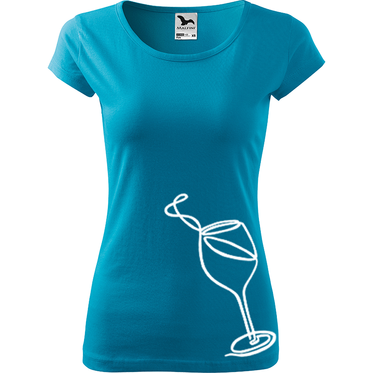 Ručně malované dámské bavlněné tričko - Jednotahové víno Barva trička: TYRKYSOVÁ, Velikost trička: XXL, Barva motivu: BÍLÁ