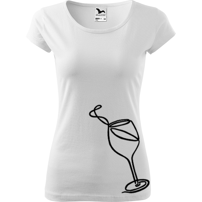 Ručně malované dámské bavlněné tričko - Jednotahové víno Barva trička: BÍLÁ, Velikost trička: XL, Barva motivu: ČERNÁ