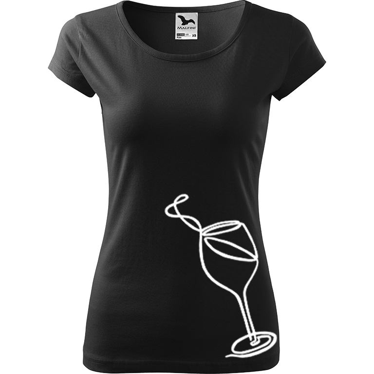 Ručně malované dámské bavlněné tričko - Jednotahové víno Barva trička: ČERNÁ, Velikost trička: XL, Barva motivu: BÍLÁ