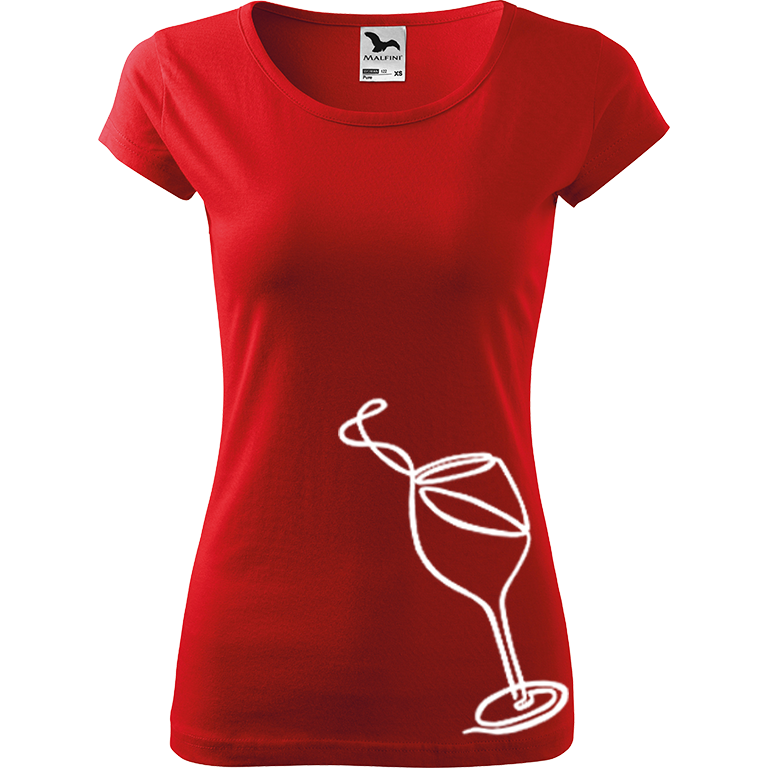 Ručně malované dámské bavlněné tričko - Jednotahové víno Barva trička: ČERVENÁ, Velikost trička: M, Barva motivu: BÍLÁ