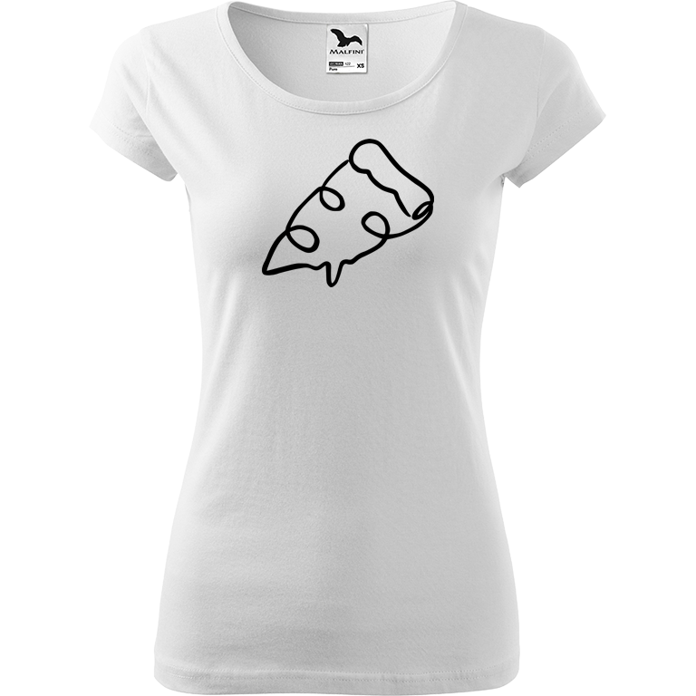 Ručně malované dámské bavlněné tričko - Jednotahová pizza Barva trička: BÍLÁ, Velikost trička: M, Barva motivu: ČERNÁ