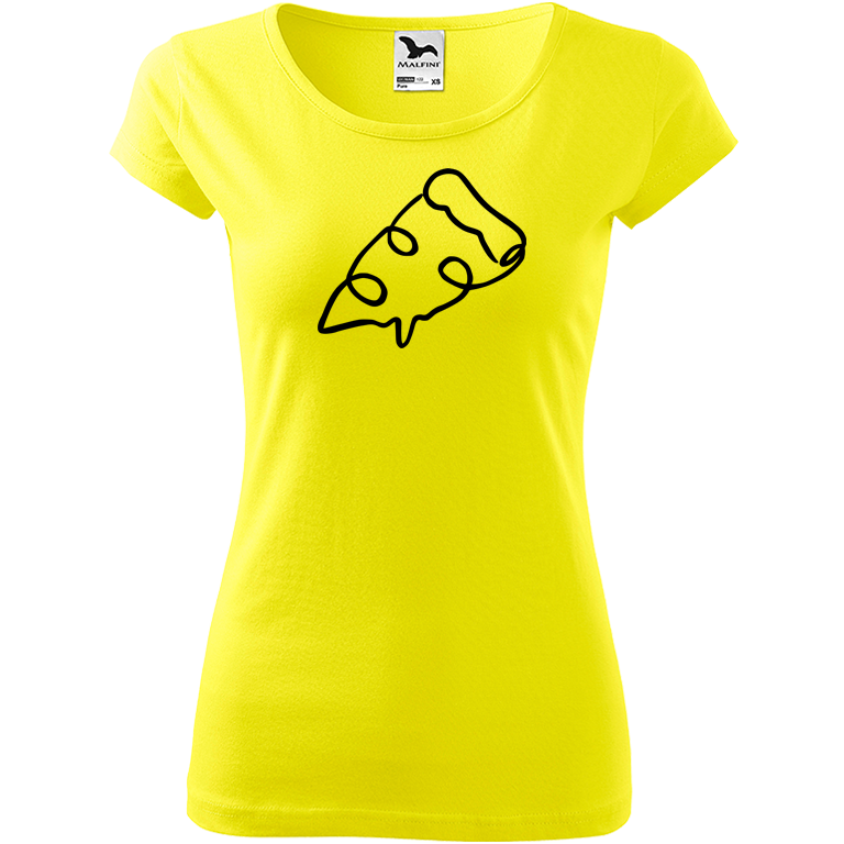 Ručně malované dámské bavlněné tričko - Jednotahová pizza Barva trička: CITRONOVÁ, Velikost trička: L, Barva motivu: ČERNÁ