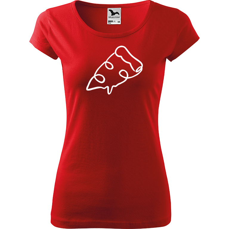 Ručně malované dámské bavlněné tričko - Jednotahová pizza Barva trička: ČERVENÁ, Velikost trička: XXL, Barva motivu: BÍLÁ