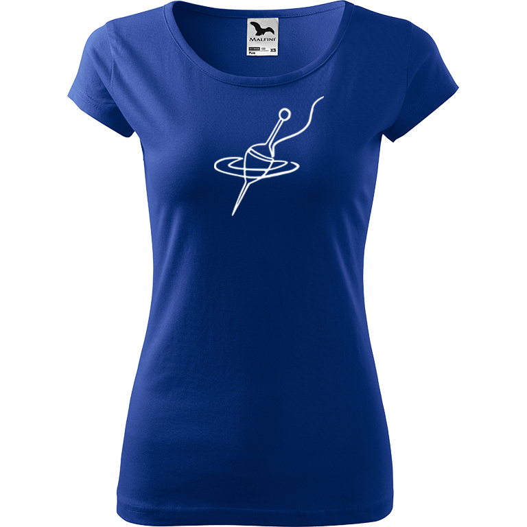 Ručně malované dámské bavlněné tričko - Jednotahový splávek Barva trička: MODRÁ, Velikost trička: M, Barva motivu: BÍLÁ