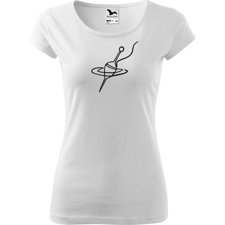Ručně malované dámské bavlněné tričko - Jednotahový splávek Barva trička: BÍLÁ, Velikost trička: XXL, Barva motivu: ČERNÁ
