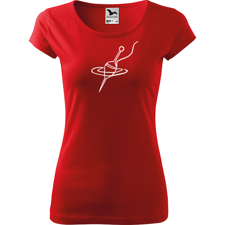 Ručně malované dámské bavlněné tričko - Jednotahový splávek Barva trička: ČERVENÁ, Velikost trička: XL, Barva motivu: BÍLÁ