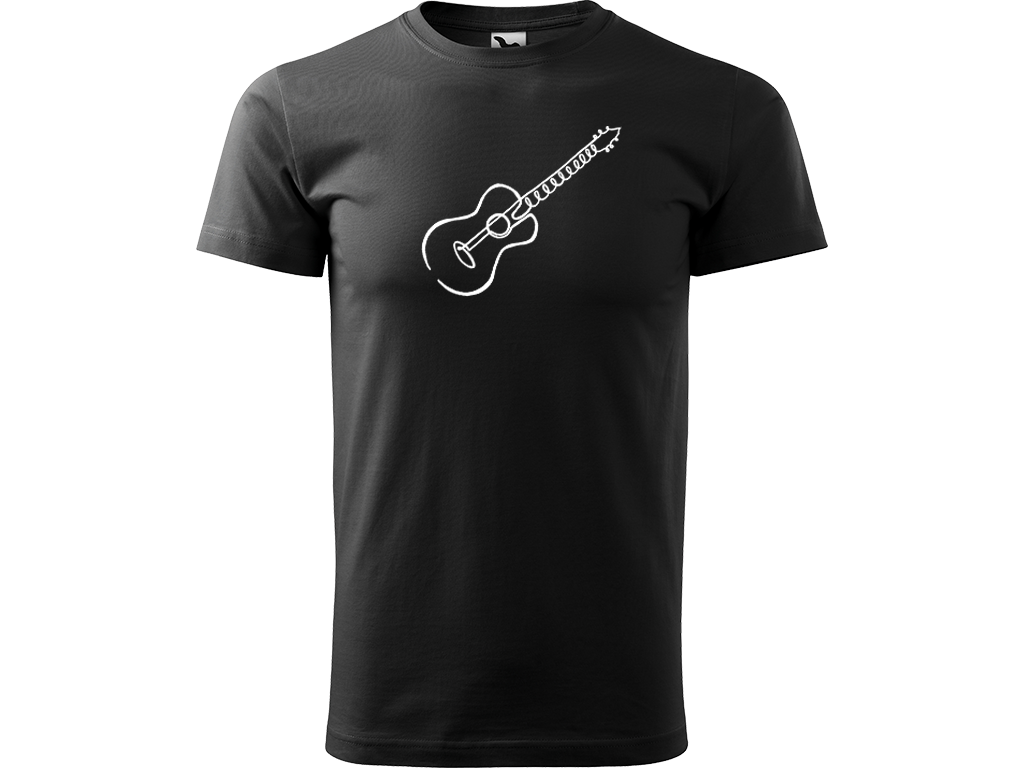 Ručně malované pánské bavlněné tričko - Jednotahová Akustická kytara akustická Barva trička: ČERNÁ, Velikost trička: XS, Barva motivu: BÍLÁ