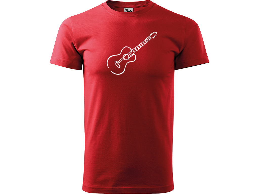 Ručně malované pánské bavlněné tričko - Jednotahová Akustická kytara akustická Barva trička: ČERVENÁ, Velikost trička: XS, Barva motivu: BÍLÁ