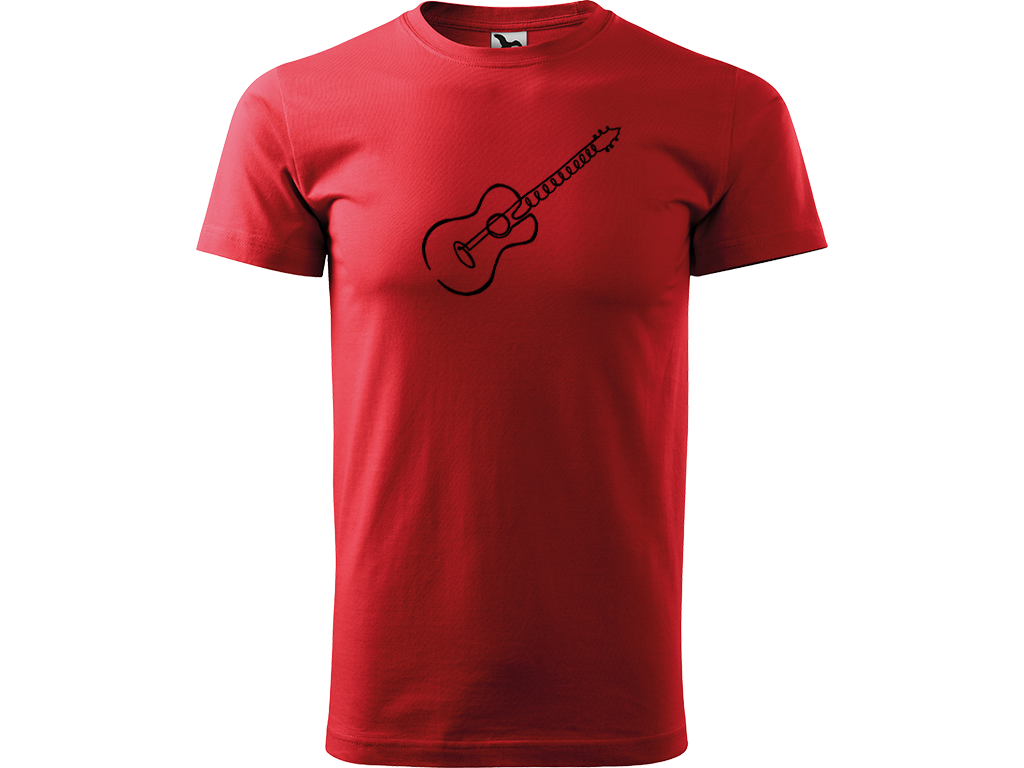Ručně malované pánské bavlněné tričko - Jednotahová Akustická kytara akustická Barva trička: ČERVENÁ, Velikost trička: XS, Barva motivu: ČERNÁ