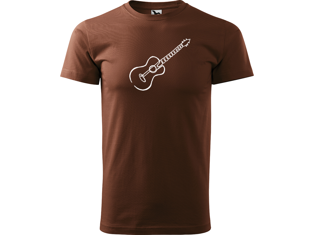 Ručně malované pánské bavlněné tričko - Jednotahová Akustická kytara akustická Barva trička: ČOKOLÁDOVÁ, Velikost trička: L, Barva motivu: BÍLÁ