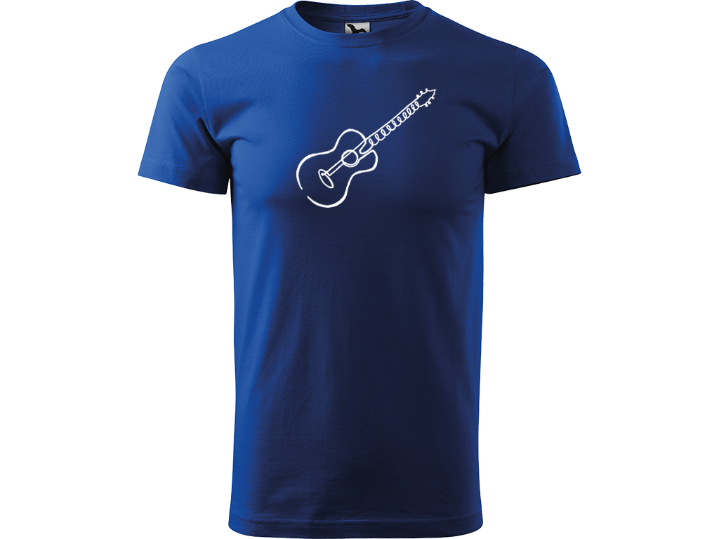Ručně malované pánské bavlněné tričko - Jednotahová Akustická kytara akustická Barva trička: MODRÁ, Velikost trička: M, Barva motivu: BÍLÁ