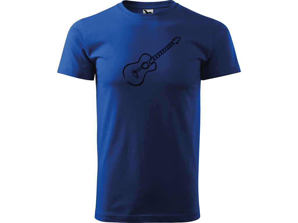 Ručně malované pánské bavlněné tričko - Jednotahová Akustická kytara akustická Barva trička: MODRÁ, Velikost trička: XS, Barva motivu: ČERNÁ
