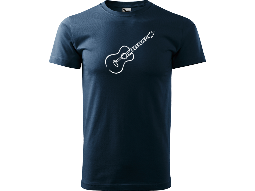 Ručně malované pánské bavlněné tričko - Jednotahová Akustická kytara akustická Barva trička: NÁMOŘNICKÁ MODRÁ, Velikost trička: XS, Barva motivu: BÍLÁ