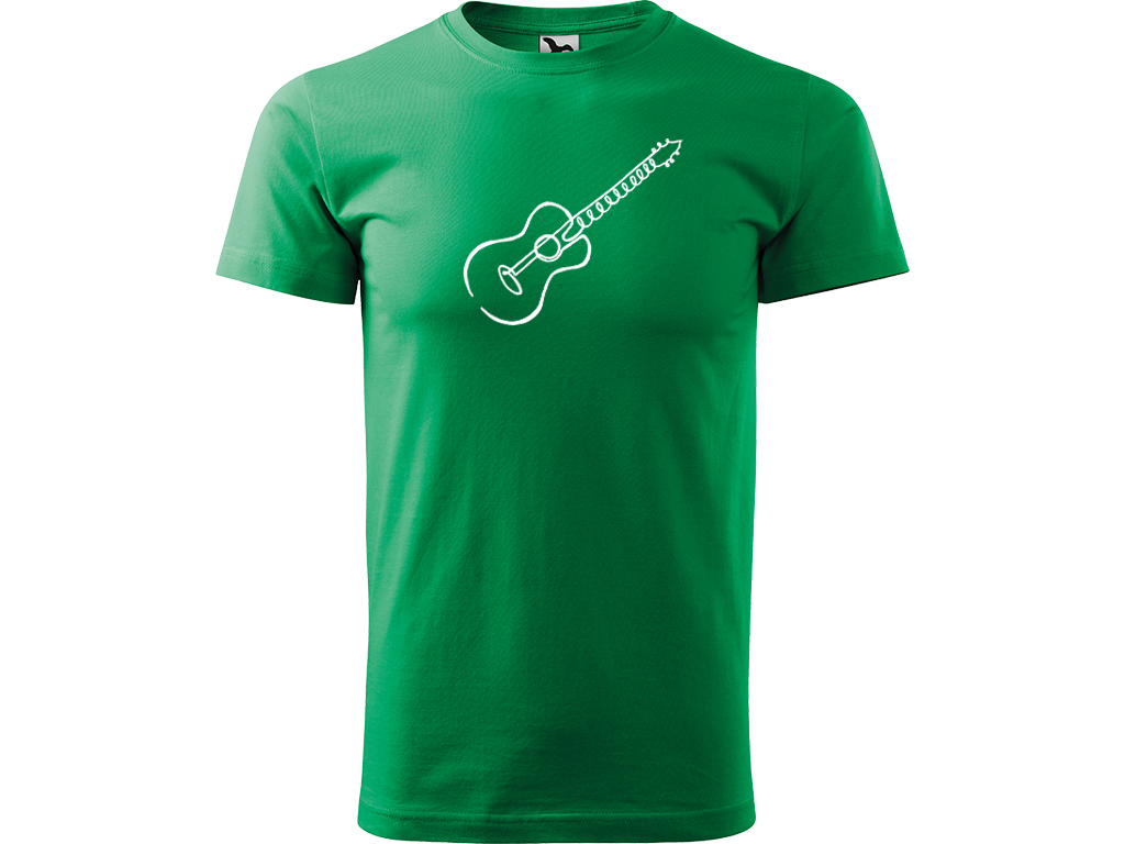 Ručně malované pánské bavlněné tričko - Jednotahová Akustická kytara akustická Barva trička: STŘEDNĚ ZELENÁ, Velikost trička: XXL, Barva motivu: BÍLÁ