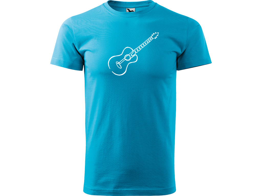 Ručně malované pánské bavlněné tričko - Jednotahová Akustická kytara akustická Barva trička: TYRKYSOVÁ, Velikost trička: S, Barva motivu: BÍLÁ