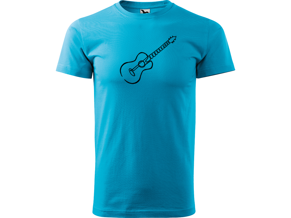 Ručně malované pánské bavlněné tričko - Jednotahová Akustická kytara akustická Barva trička: TYRKYSOVÁ, Velikost trička: S, Barva motivu: ČERNÁ