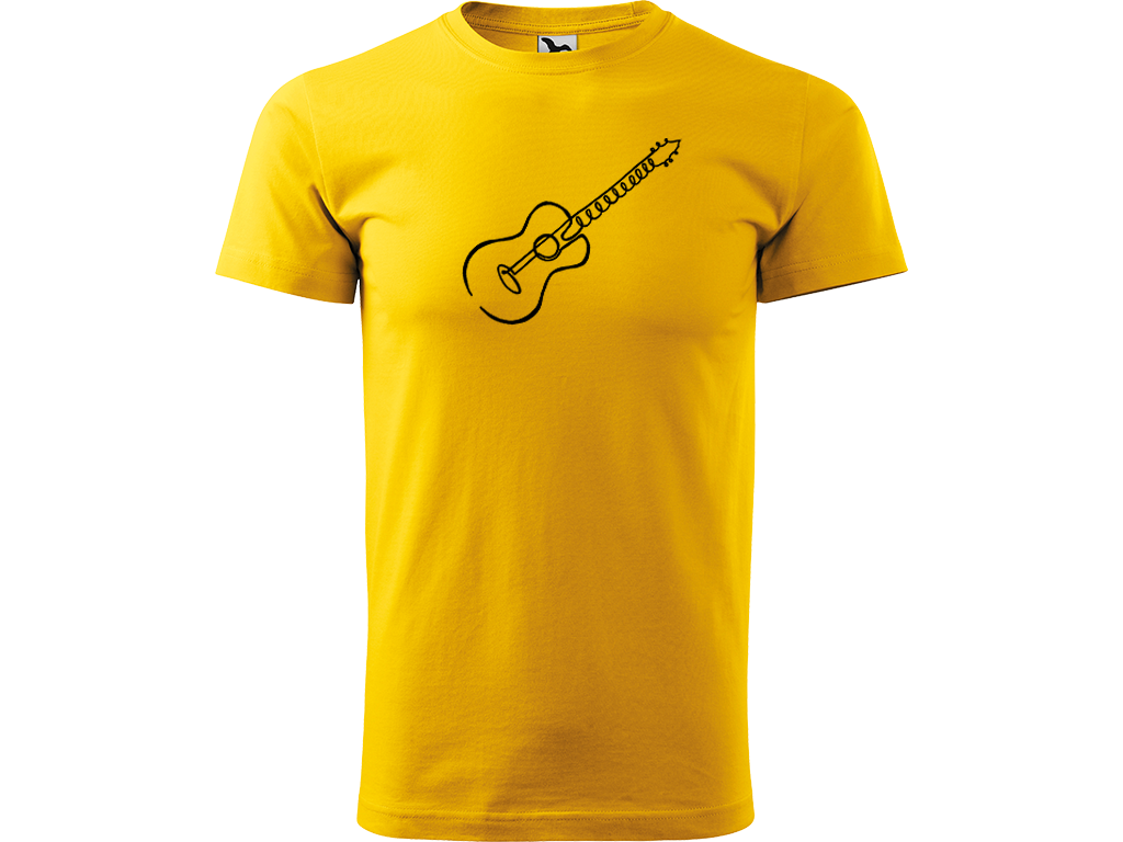 Ručně malované pánské bavlněné tričko - Jednotahová Akustická kytara akustická Barva trička: ŽLUTÁ, Velikost trička: L, Barva motivu: ČERNÁ