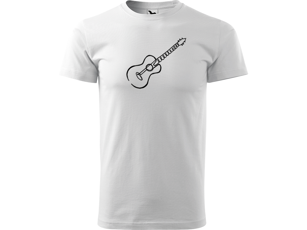 Ručně malované pánské bavlněné tričko - Jednotahová Akustická kytara akustická Barva trička: BÍLÁ, Velikost trička: XXL, Barva motivu: ČERNÁ
