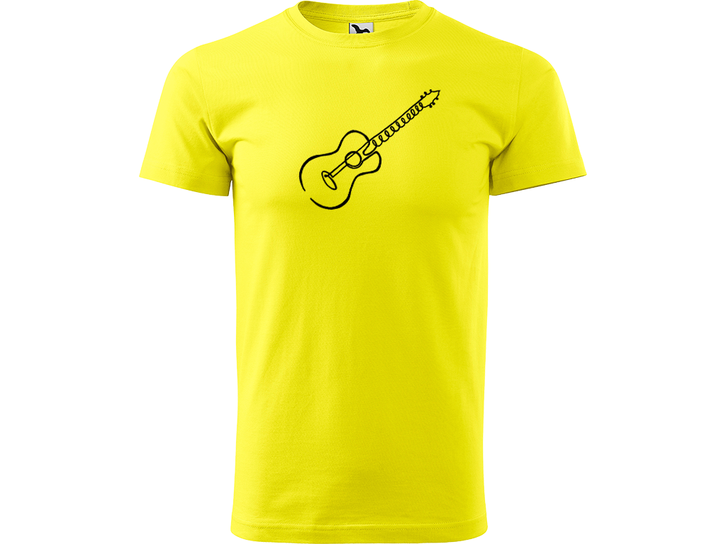 Ručně malované pánské bavlněné tričko - Jednotahová Akustická kytara akustická Barva trička: CITRONOVÁ, Velikost trička: XL, Barva motivu: ČERNÁ