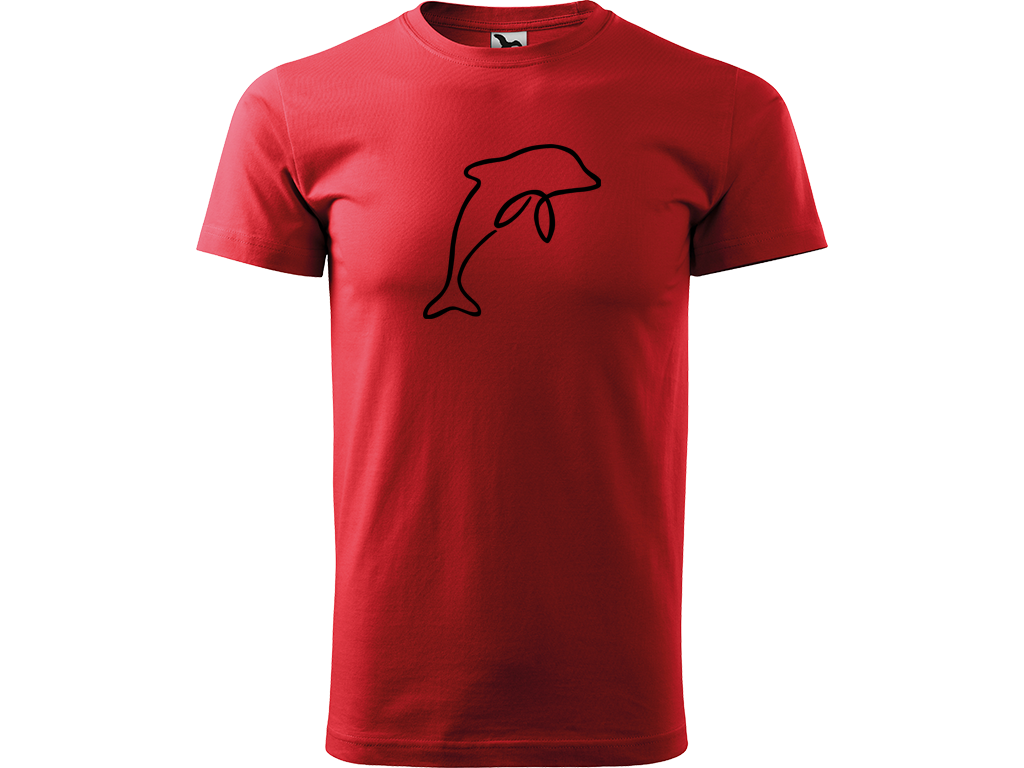 Ručně malované pánské bavlněné tričko - Jednotahový Delfín Barva trička: ČERVENÁ, Velikost trička: S, Barva motivu: ČERNÁ