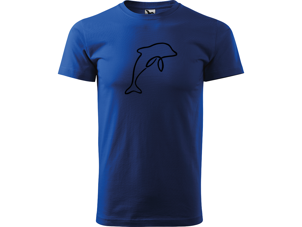 Ručně malované pánské bavlněné tričko - Jednotahový Delfín Barva trička: MODRÁ, Velikost trička: XS, Barva motivu: ČERNÁ