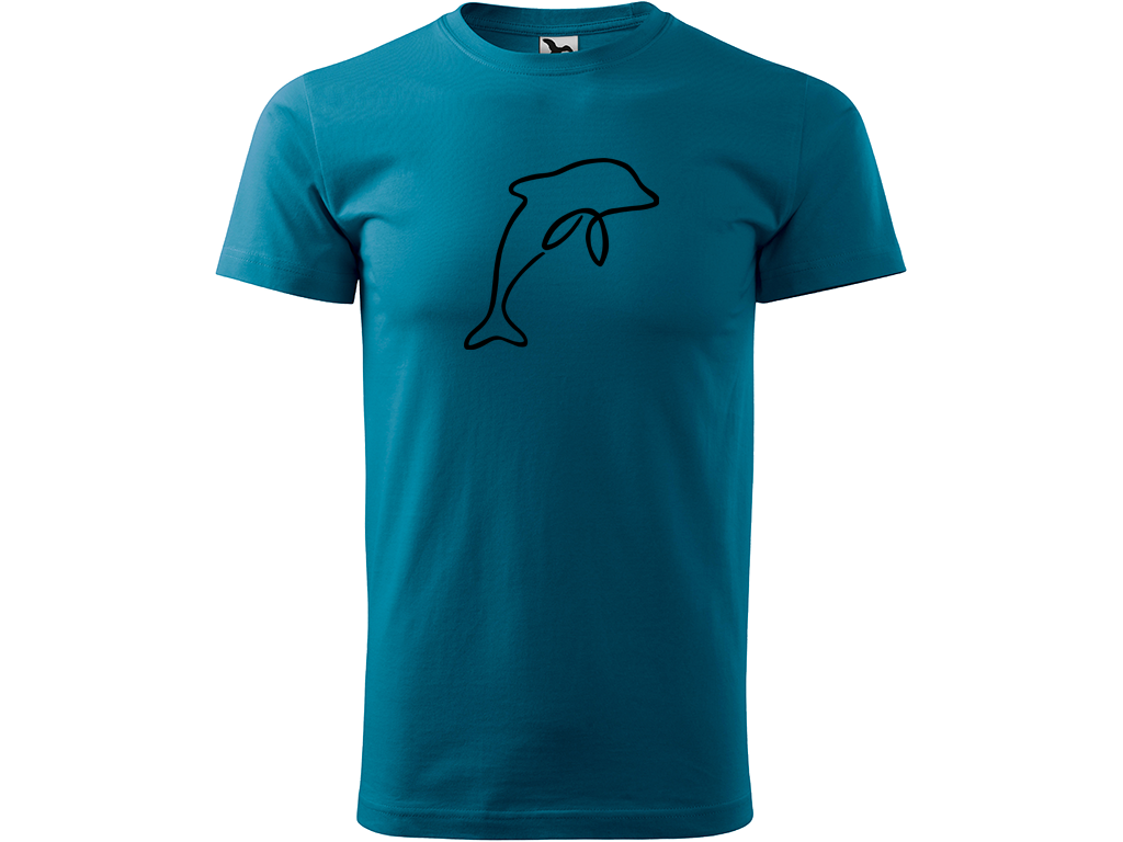 Ručně malované pánské bavlněné tričko - Jednotahový Delfín Barva trička: PETROLEJOVÁ, Velikost trička: M, Barva motivu: ČERNÁ