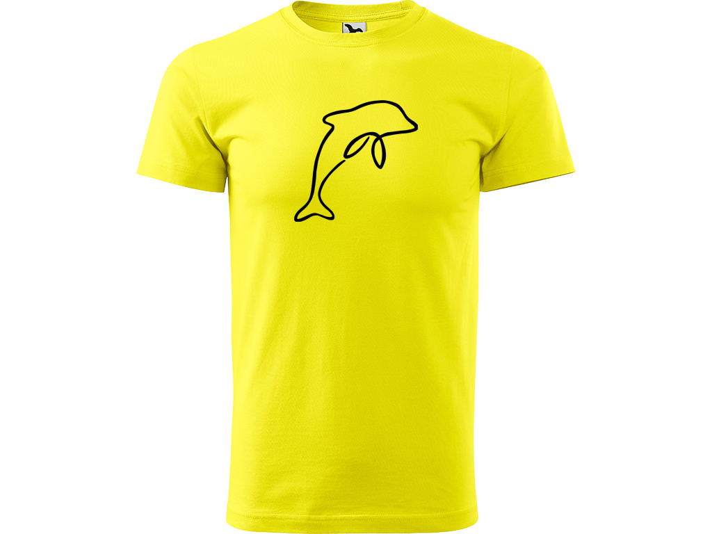 Ručně malované pánské bavlněné tričko - Jednotahový Delfín Barva trička: CITRONOVÁ, Velikost trička: M, Barva motivu: ČERNÁ
