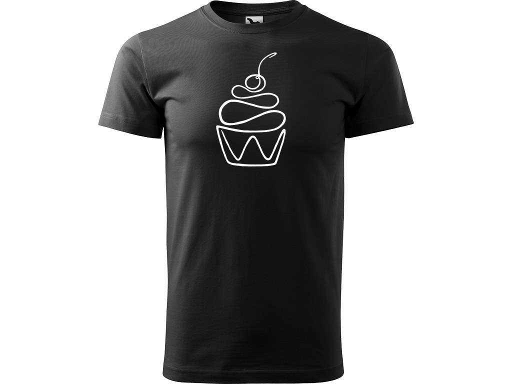 Ručně malované pánské bavlněné tričko - Jednotahový Dortík Barva trička: ČERNÁ, Velikost trička: S, Barva motivu: BÍLÁ