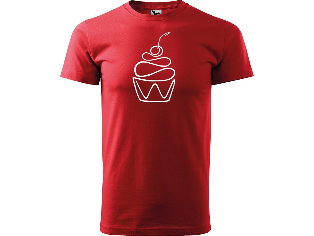 Ručně malované pánské bavlněné tričko - Jednotahový Dortík Barva trička: ČERVENÁ, Velikost trička: S, Barva motivu: BÍLÁ