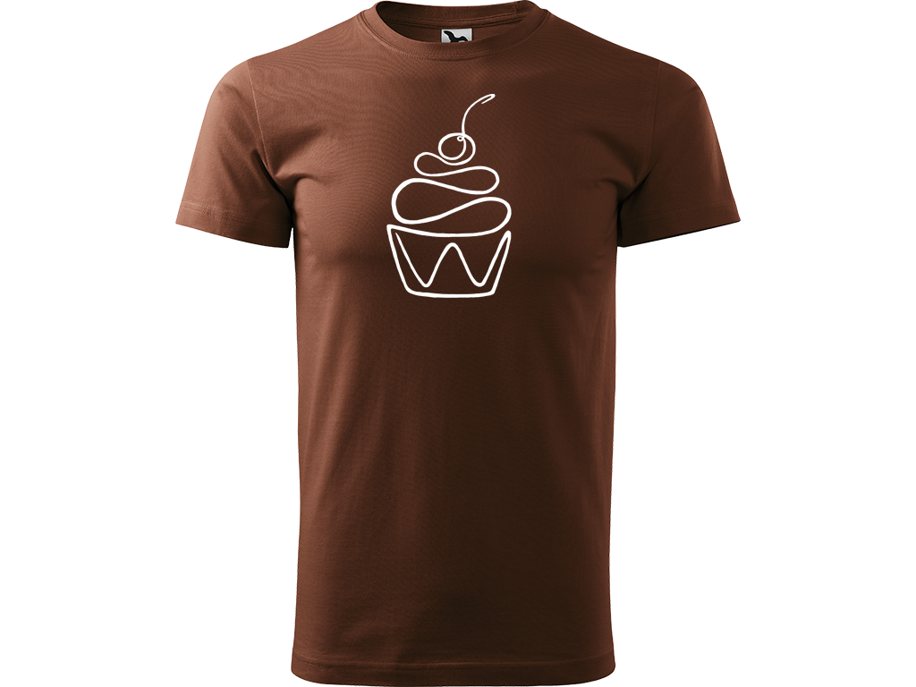 Ručně malované pánské bavlněné tričko - Jednotahový Dortík Barva trička: ČOKOLÁDOVÁ, Velikost trička: L, Barva motivu: BÍLÁ
