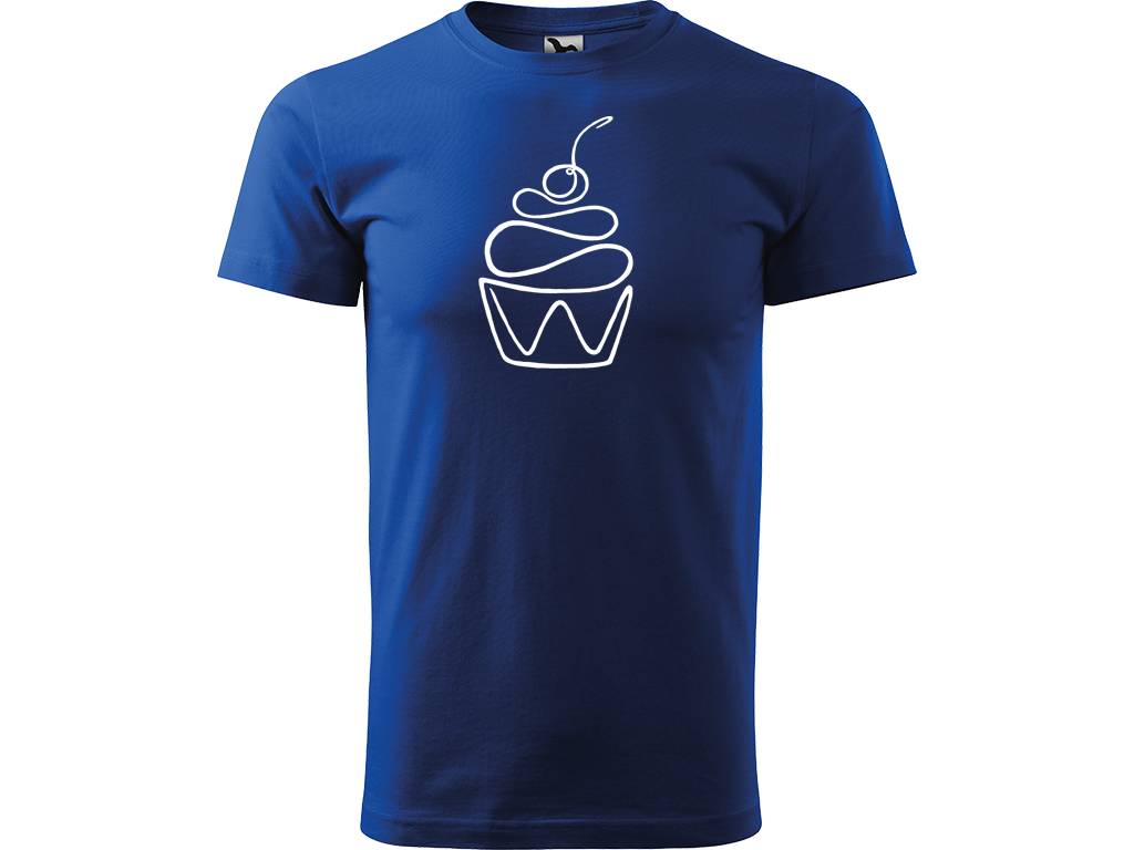 Ručně malované pánské bavlněné tričko - Jednotahový Dortík Barva trička: MODRÁ, Velikost trička: L, Barva motivu: BÍLÁ