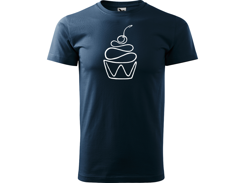 Ručně malované pánské bavlněné tričko - Jednotahový Dortík Barva trička: NÁMOŘNICKÁ MODRÁ, Velikost trička: L, Barva motivu: BÍLÁ