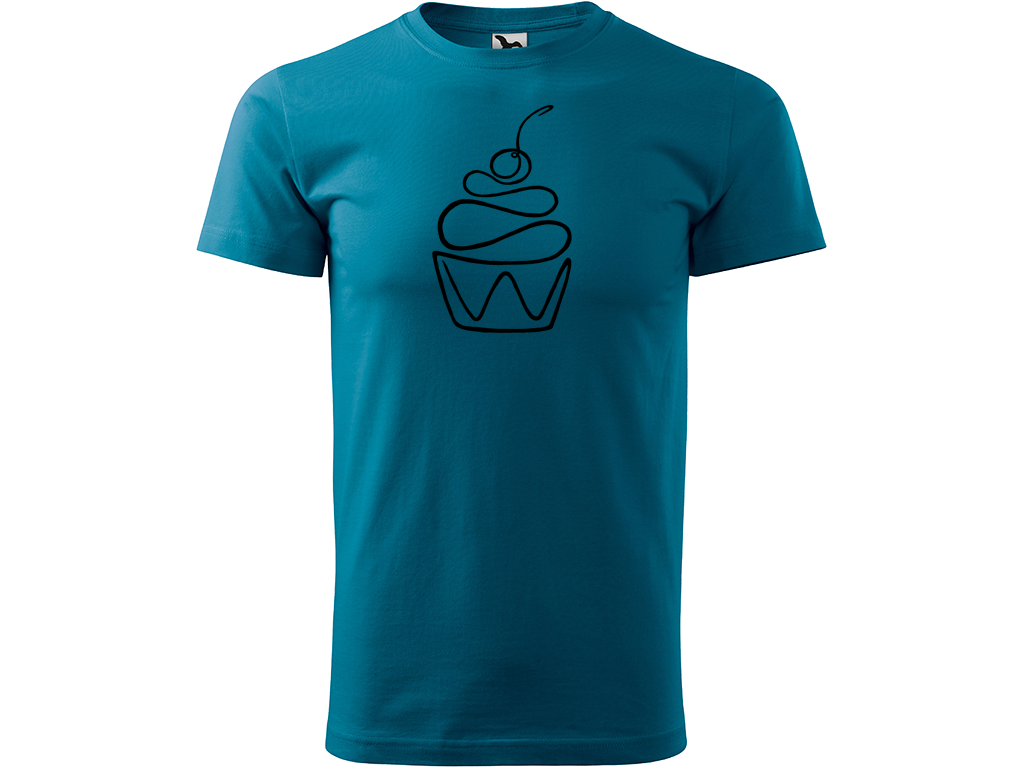 Ručně malované pánské bavlněné tričko - Jednotahový Dortík Barva trička: PETROLEJOVÁ, Velikost trička: XS, Barva motivu: ČERNÁ