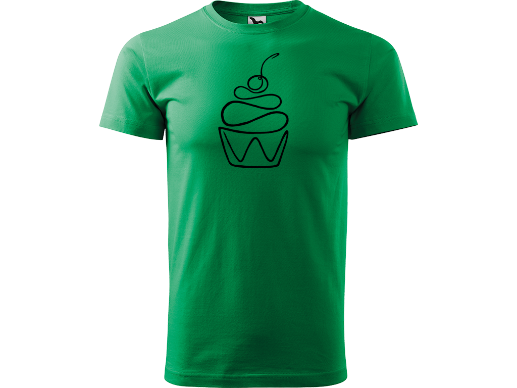 Ručně malované pánské bavlněné tričko - Jednotahový Dortík Barva trička: STŘEDNĚ ZELENÁ, Velikost trička: L, Barva motivu: ČERNÁ