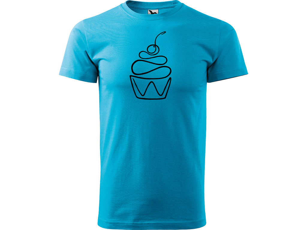 Ručně malované pánské bavlněné tričko - Jednotahový Dortík Barva trička: TYRKYSOVÁ, Velikost trička: XS, Barva motivu: ČERNÁ