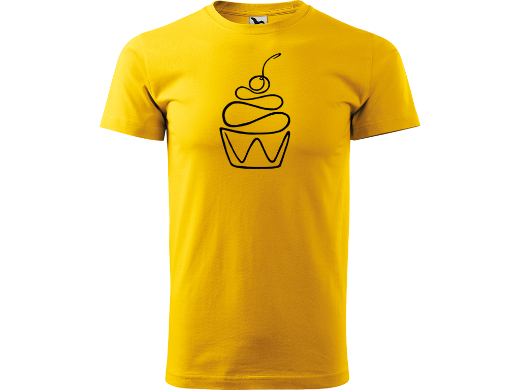 Ručně malované pánské bavlněné tričko - Jednotahový Dortík Barva trička: ŽLUTÁ, Velikost trička: XL, Barva motivu: ČERNÁ