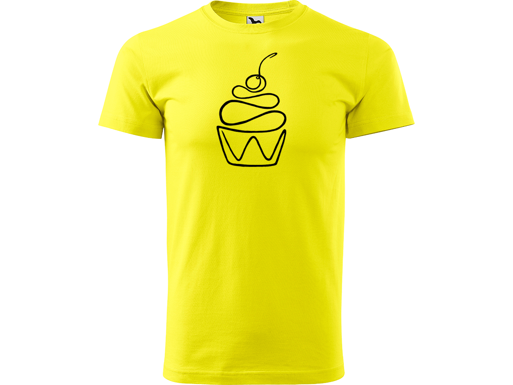Ručně malované pánské bavlněné tričko - Jednotahový Dortík Barva trička: CITRONOVÁ, Velikost trička: XS, Barva motivu: ČERNÁ