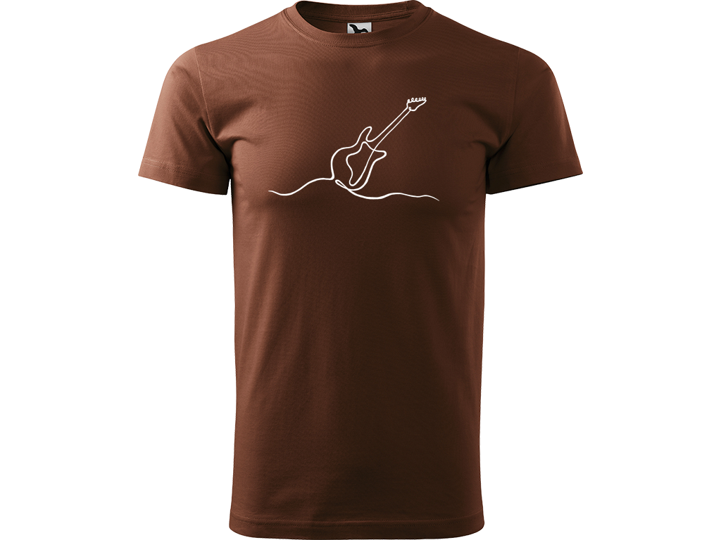 Ručně malované pánské bavlněné tričko - Jednotahová Elektrická Kytara Barva trička: ČOKOLÁDOVÁ, Velikost trička: XXL, Barva motivu: BÍLÁ