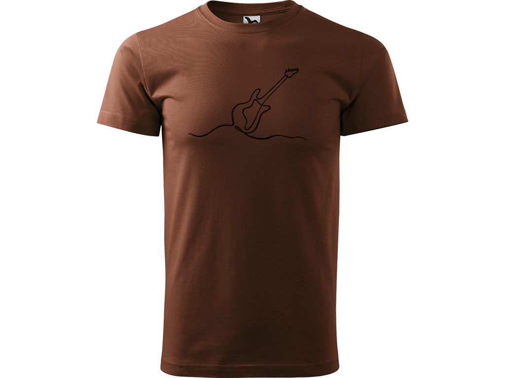 Ručně malované pánské bavlněné tričko - Jednotahová Elektrická Kytara Barva trička: ČOKOLÁDOVÁ, Velikost trička: XXL, Barva motivu: ČERNÁ